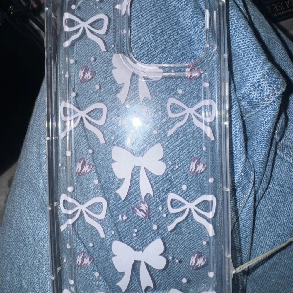 Pink Bow Phone Case with Beaded Strap
